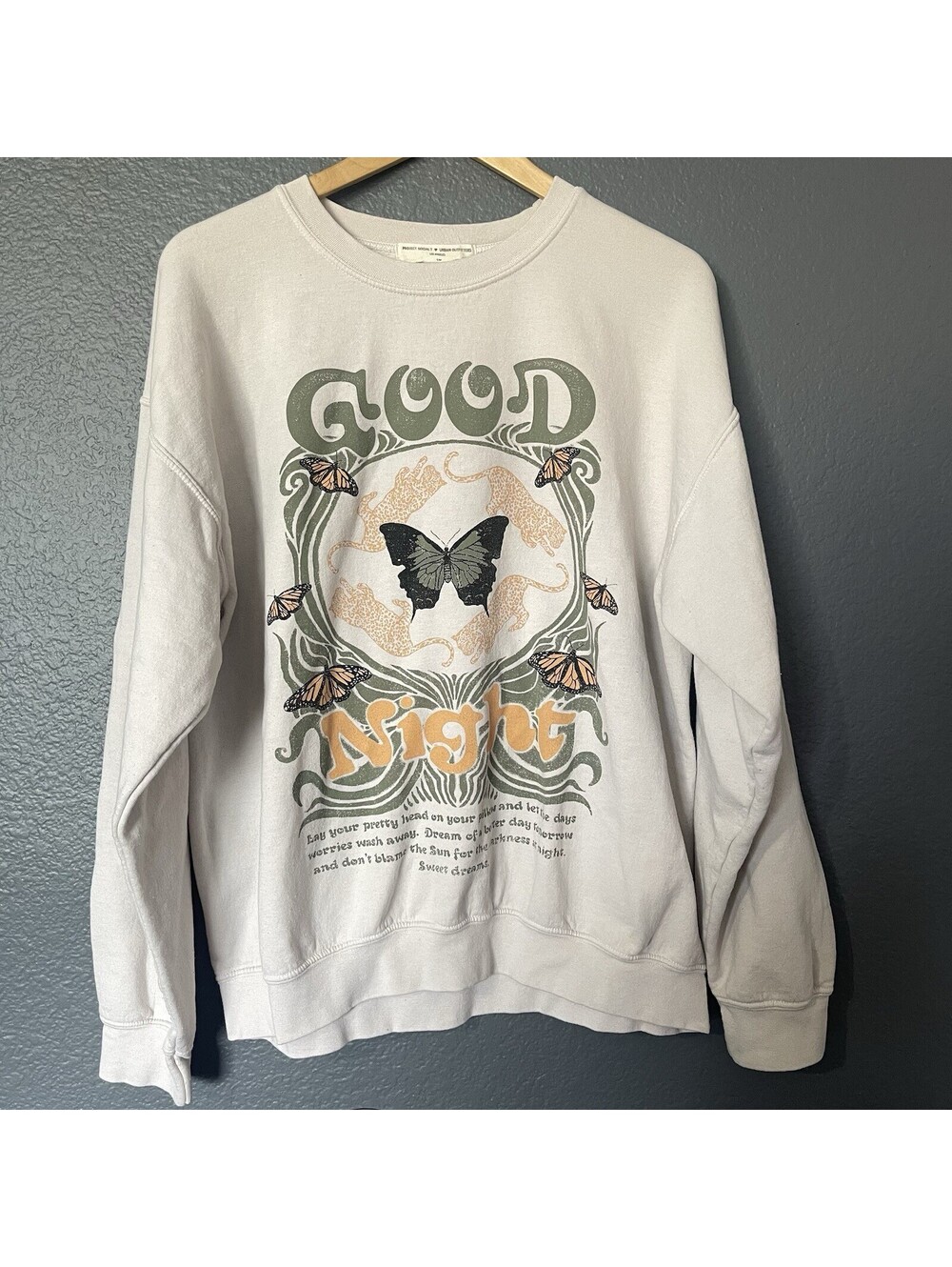 Project Social X Urban Outfitters S/M Good Night Butterfly Sweatshirt Pullover